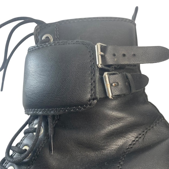 ZARA Women Black Platform Chunky Ankle Biker Boots Faux Leather 38 - Picture 9 of 11